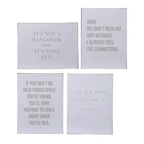 J-line tekstbord quote wit metaal | set van 4